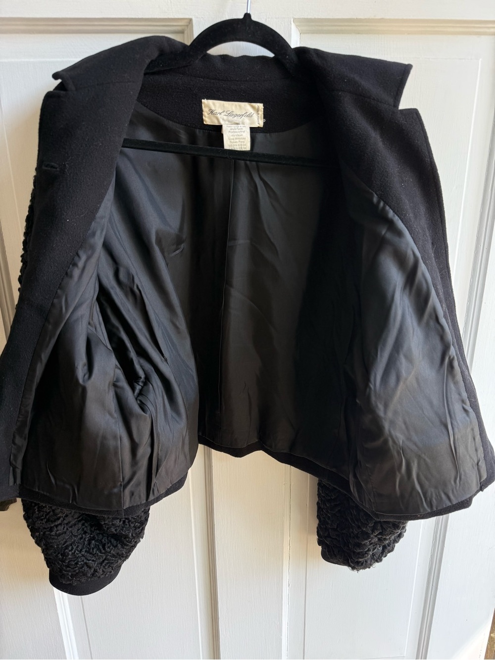 Vintage Designer Karl Lagerfeld Black Cropped Teddy Sleeve Jacket Button Details - Picture 7 of 8